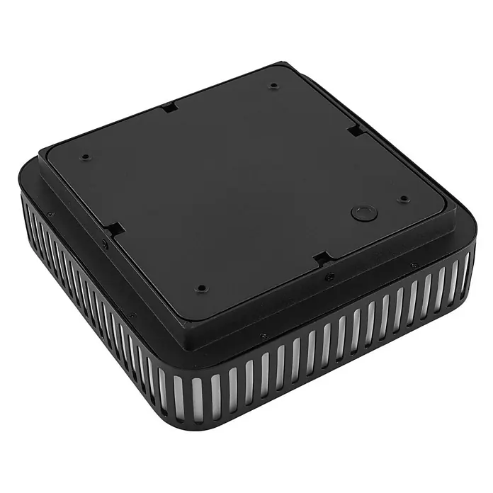Lindby LED Outdoor Deckenlampe in schwarz, weiß, Deckenleuchte außen -  - Schwarzes quadratisches Elektronikgerät mit Lamellenseiten zur Kühlung.
