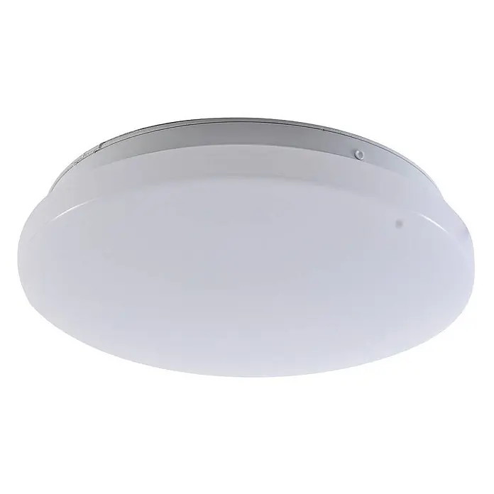 Lindby LED Outdoor Deckenlampe in weiß, mit Bewegungsmelder, Deckenleuchte -  - Runde weiße Deckenleuchte mit diffuser Abdeckung und hellgrauem Gehäuse.