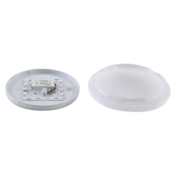 Lindby LED Outdoor Deckenlampe in weiß, mit Bewegungsmelder, Deckenleuchte -  - Weiße LED-Deckenleuchte, zerlegt, mit LED-Platine, Treiber und transluzenter Diffusorabdeckung.