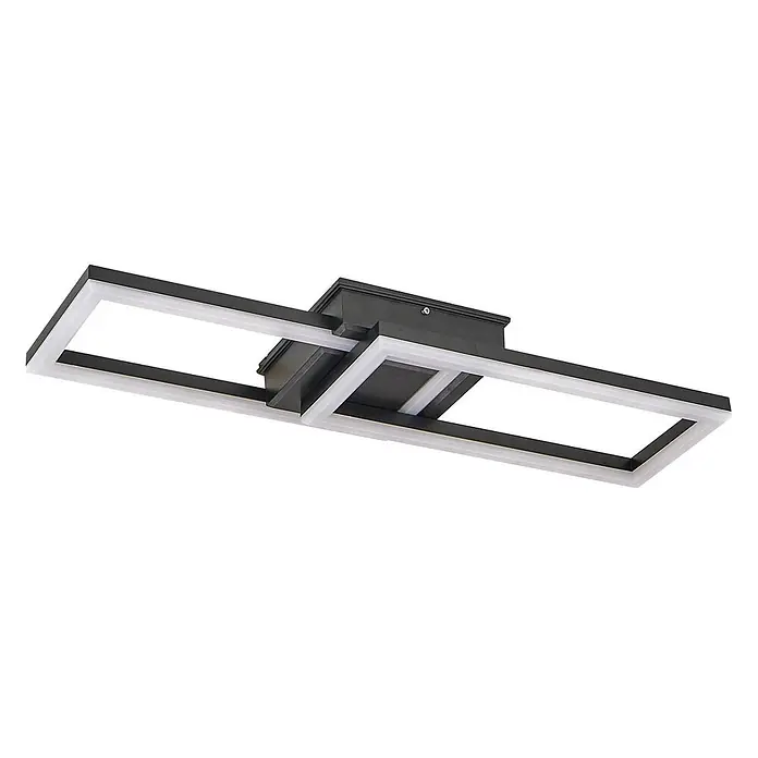 Lindby LED Outdoor Deckenlampe in schwarz, weiß, Deckenleuchte außen -  - Moderne schwarze LED-Deckenleuchte mit zwei rechteckigen Rahmen und weißen Diffusoren, ideal für moderne Räume.