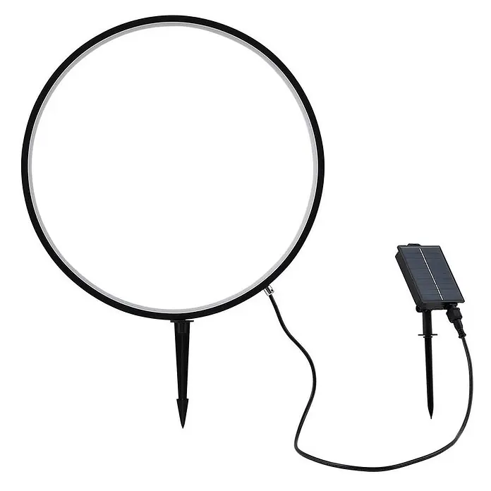Lindby LED Solar Stehlampe Outdoor in schwarz matt, Stehleuchte Garten -  - Schwarze solarbetriebene LED-Ring-Gartenleuchte mit Erdspieß und separatem Solarpanel.