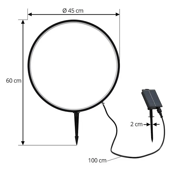 Lindby LED Solar Stehlampe Outdoor in schwarz matt, Stehleuchte Garten -  - Schwarzer Solar-LED-Lichtring (Ø 45 cm, H 60 cm) mit Erdspieß und separatem Solarpanel an 100 cm Kabel.