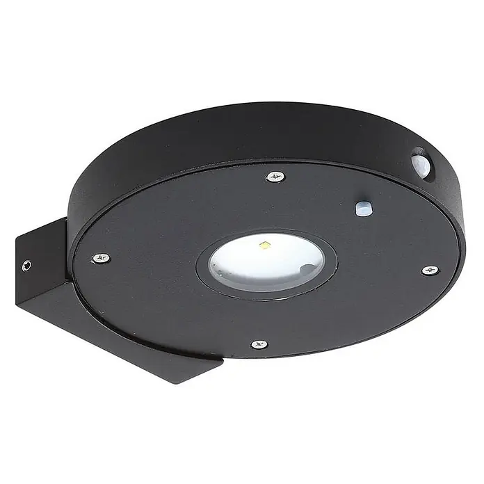 Lucande Außenwandleuchte Tavon - schwarz, schwarz, IP54 - Schwarze, runde LED-Außenwandleuchte mit integriertem Bewegungs- und Lichtsensor.