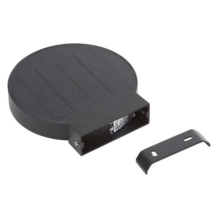 Lucande Außenwandleuchte Tavon - schwarz, schwarz, IP54 - Schwarze runde Solarleuchte mit integriertem Solarpanel und separatem Montagebügel.