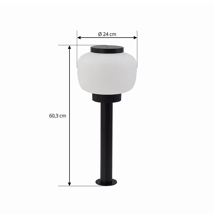Lindby Außenstehleuchte Orfeas -  - Schwarze Wegeleuchte mit weißem, mattem, rundem Diffusor, 60,3 cm hoch, 24 cm Durchmesser.