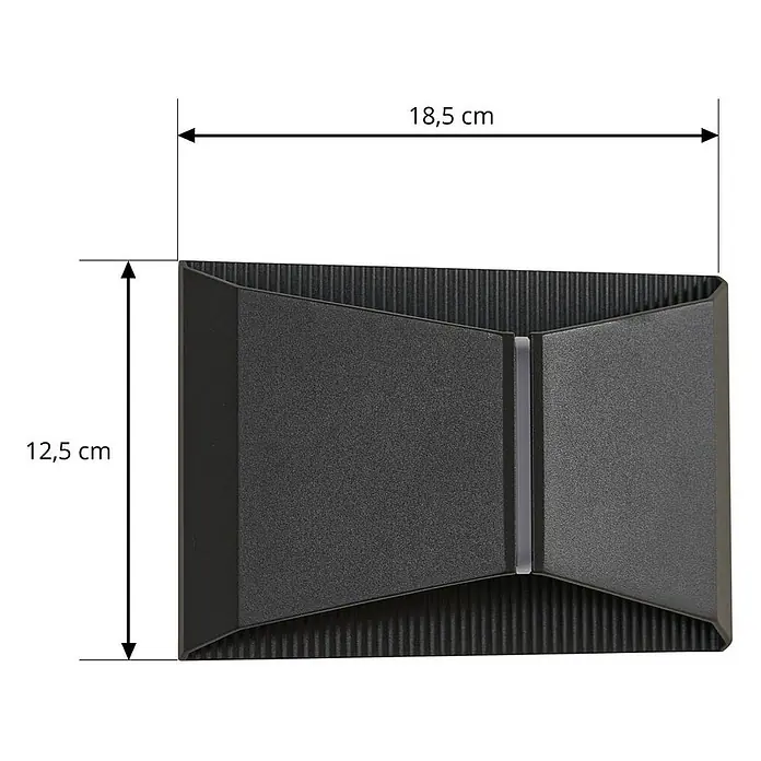 Lindby LED Wandleuchte aussen in schwarz, Aussenlampe Wand -  - Schwarze, texturierte Wandleuchte mit geteiltem Design, 18,5 cm breit und 12,5 cm hoch.