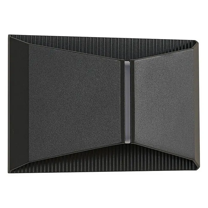 Lindby LED Wandleuchte aussen in schwarz, Aussenlampe Wand -  - Dunkelgraue, moderne Wandleuchte mit strukturierten Paneelen und vertikalem Lichtstreifen.
