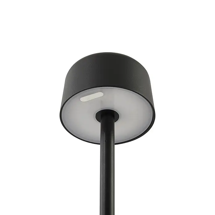 Lindby LED Stehlampe Outdoor in schwarz, dimmbar Stehleuchte Garten -  - Schwarzer zylindrischer Außenleuchtenkopf mit weißem Diffusor auf schwarzem Mast.