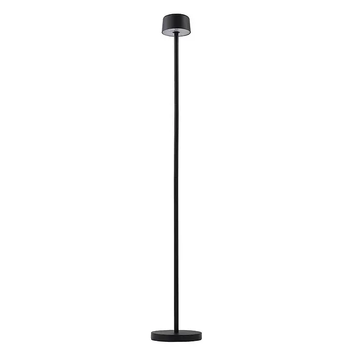 Lindby LED Stehlampe Outdoor in schwarz, dimmbar Stehleuchte Garten -  - Eine minimalistische schwarze Stehleuchte mit zylindrischem Schirm und rundem Fuß.