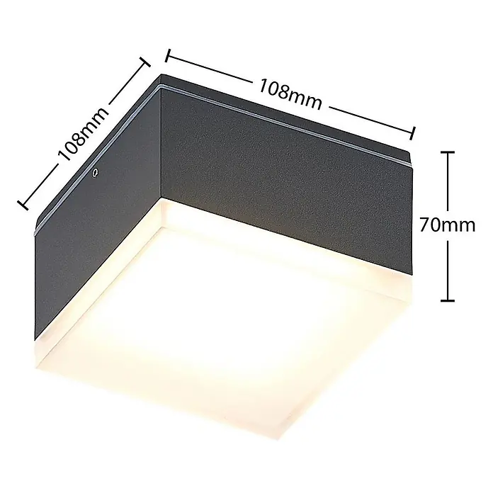 Lindby LED Wandleuchte aussen in dunkelgrau, Aussenlampe Wand -  - Dunkelgraue quadratische Leuchte mit weißem Leuchtdiffusor, 108x108x70mm.