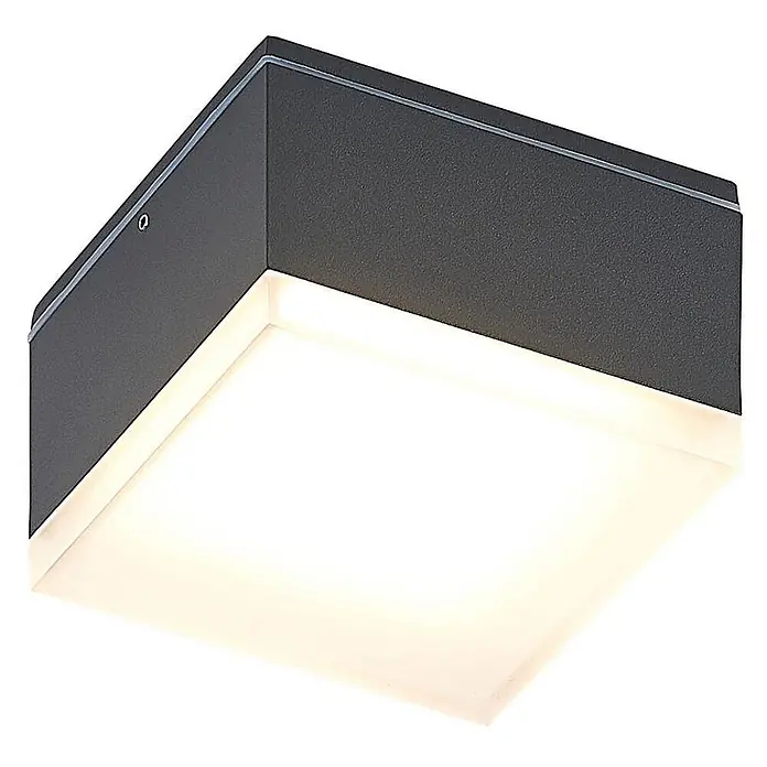 Lindby LED Wandleuchte aussen in dunkelgrau, Aussenlampe Wand -  - Quadratische dunkelgraue LED-Deckenleuchte mit mattierter weißer Abdeckung.
