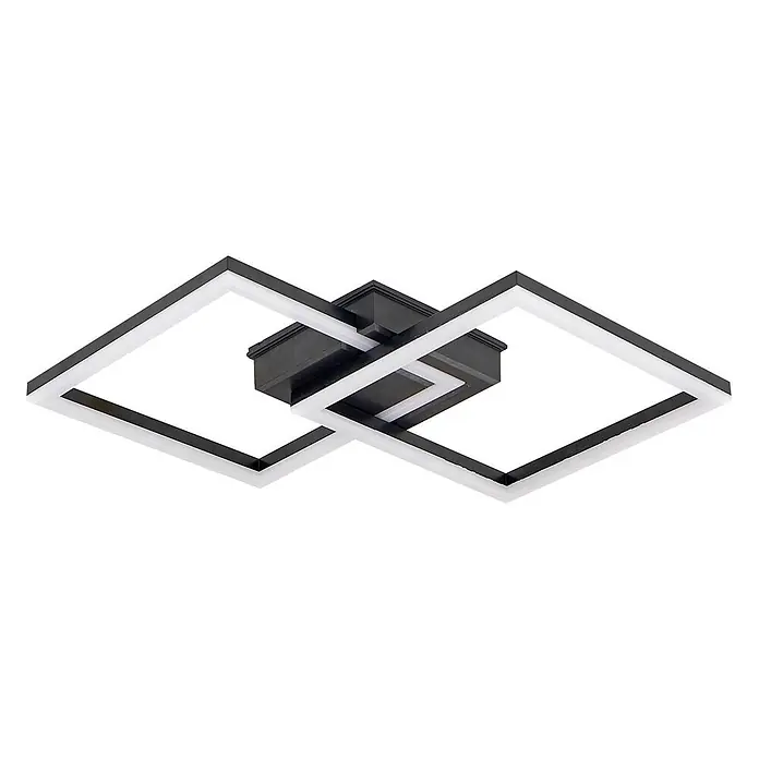 Lindby LED Outdoor Deckenlampe in schwarz, weiß, Deckenleuchte außen -  - Moderne schwarze Deckenleuchte mit zwei überlappenden Quadratrahmen und integrierten weißen LED-Streifen.