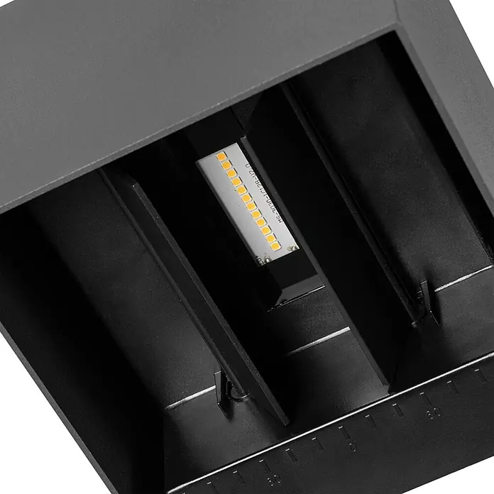 PRIOS LED Solar Wandleuchte aussen in anthrazit, mit Bewegungsmelder, -  - Dunkelgraue LED-Leuchte mit interner weißer LED-Leiste und Blenden, mit warmfarbigen LEDs.