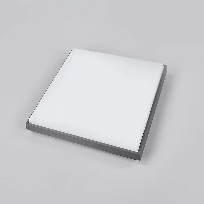 Lucande LED Outdoor Deckenlampe in anthrazit, weiß, Deckenleuchte außen -  - Quadratische LED-Panel-Leuchte mit weißem Diffusor und grauem Rahmen.