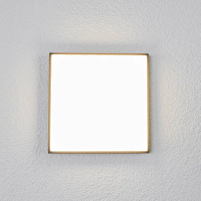 Lucande LED Outdoor Deckenlampe in anthrazit, weiß, Deckenleuchte außen -  - Quadratische Wandleuchte mit goldenem Rahmen und weißer Leuchtfläche, spendet indirektes Ober- und Unterlicht.