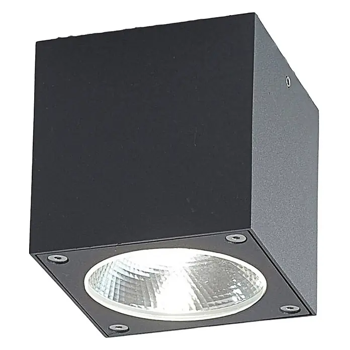 Lucande Außenwand- & Deckenleuchte Cordy - schwarz, schwarz, IP54 - Schwarze, quaderförmige LED-Aufbauleuchte mit rundem, silberfarbenem Reflektor.