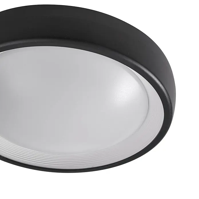 Lindby LED Deckenlampe aussen Ø 24,5 cm, 14,5W LED, Außendeckenlampe -  - Runde schwarze LED-Deckenleuchte mit einer mattweißen Abdeckung und subtil geripptem Innenrand.