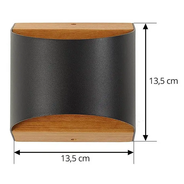 Lindby LED Wandleuchte aussen in schwarz, holz, up down Aussenlampe Wand -  - Quadratische Wandleuchte mit schwarzem Metallgehäuse und hellen Holzoberflächen, 13,5 cm groß.
