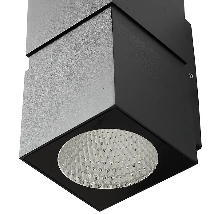 Lucande LED Wandleuchte aussen in dunkelgrau, transparent, Aussenlampe Wand -  - Schwarz-grauer quadratischer LED-Strahler mit strukturierter Blende.