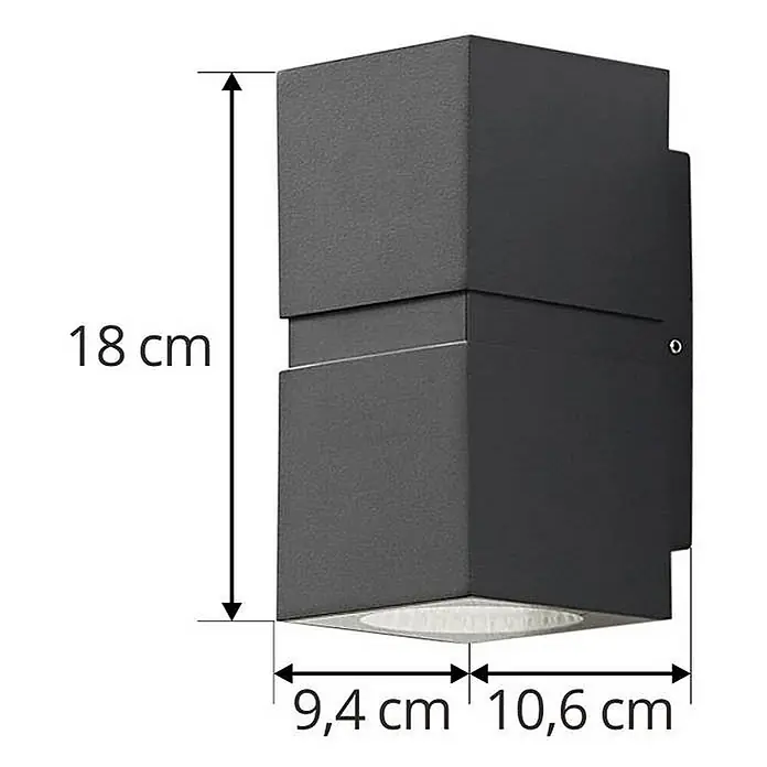 Lucande LED Wandleuchte aussen in dunkelgrau, transparent, Aussenlampe Wand -  - Dunkelgraue rechteckige Wandleuchte für Auf- und Abwärtsbeleuchtung. Maße: 18 cm H, 9,4 cm B, 10,6 cm T. Modernes Design.