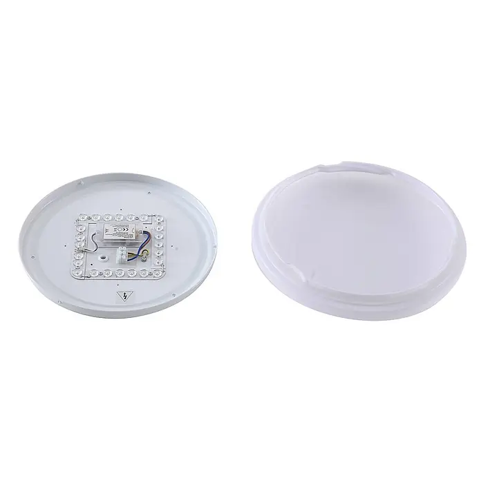Lindby LED Outdoor Deckenlampe in weiß, mit Bewegungsmelder, Deckenleuchte -  - Runde weiße LED-Deckenleuchte, zerlegt mit LED-Platine, Treiber und lichtdurchlässiger Abdeckung.