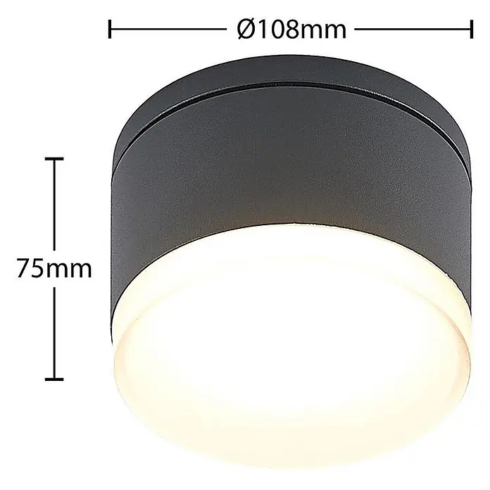 Lindby LED Wandleuchte aussen in dunkelgrau, weiß, Aussenlampe Wand -  - Runde, dunkelgraue LED-Deckenleuchte mit weißem Diffusor, Ø108mm, 75mm Höhe.