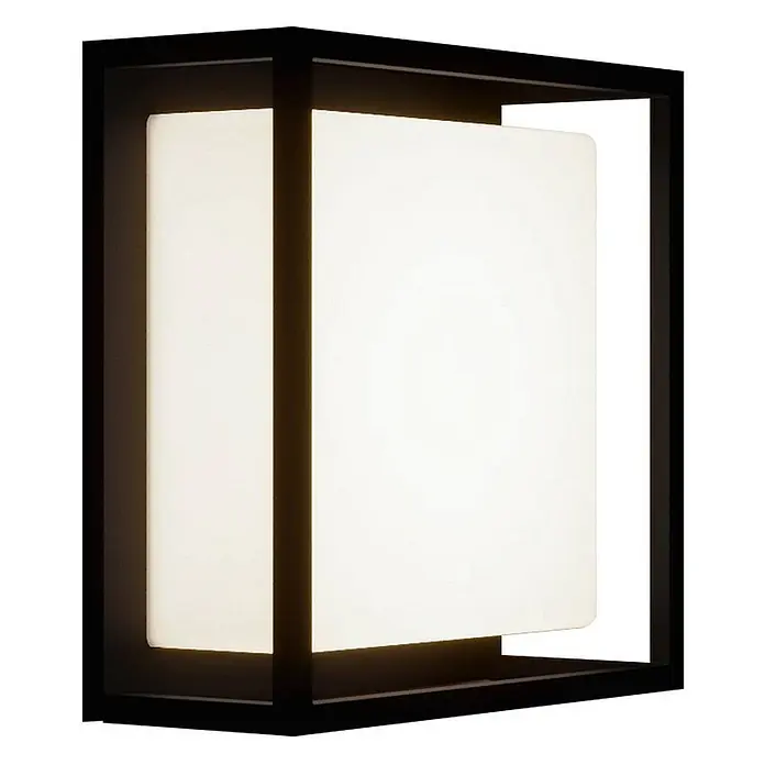 Lucande LED Wandleuchte außen, Wandlampe modern spritzwassergeschützt -  - Moderne Wandleuchte mit schwarzem Rahmen und leuchtendem, weißem Rechteckdiffusor.