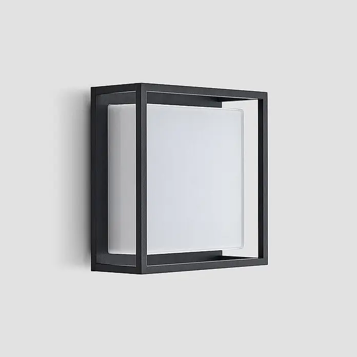 Lucande LED Wandleuchte außen, Wandlampe modern spritzwassergeschützt -  - Quadratische Außenwandleuchte mit dunklem Metallrahmen und weißem, opaken Diffusor.