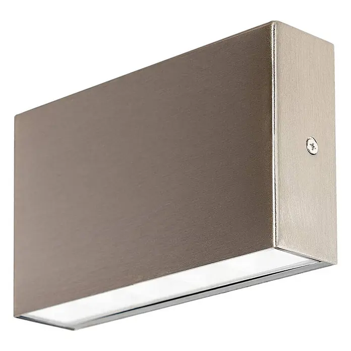 Arcchio LED Wandleuchte aussen in edelstahl, Aussenlampe Wand -  - Rechteckige Wandleuchte aus gebürstetem Metall mit warmer Oberfläche und unterer Beleuchtung.