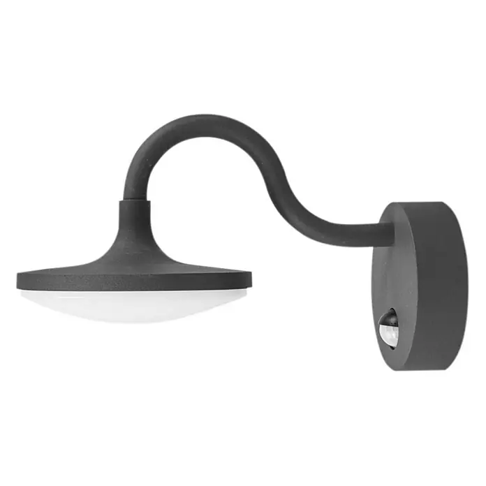Lucande LED Wandleuchte aussen in dunkelgrau, weiß, mit Bewegungsmelder, -  - Dunkelgraue Außenwandleuchte mit gebogenem Arm, weißem Diffusor und integriertem Sensor.