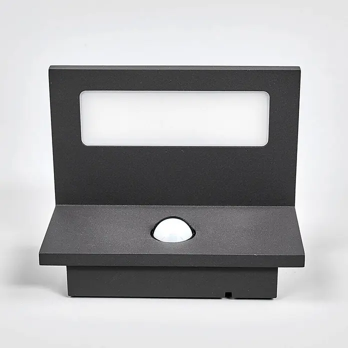 Lucande LED Wandleuchte aussen in graphit, weiß, mit Bewegungsmelder, -  - Dunkelgraue Wandleuchte mit rechteckigem Leuchtpanel und integriertem weißen Bewegungssensor.