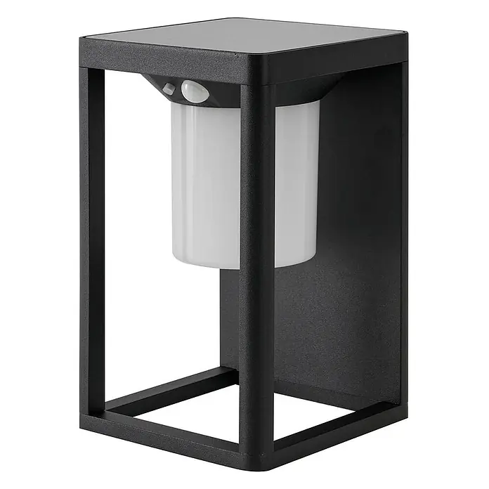 Lucande Außenwandleuchte Tilena - schwarz, IP54 - Schwarze Außenwandleuchte mit rechteckigem Rahmen, weißem Zylinderdiffusor und Bewegungsmelder. Modernes Design für die Außenbeleuchtung.