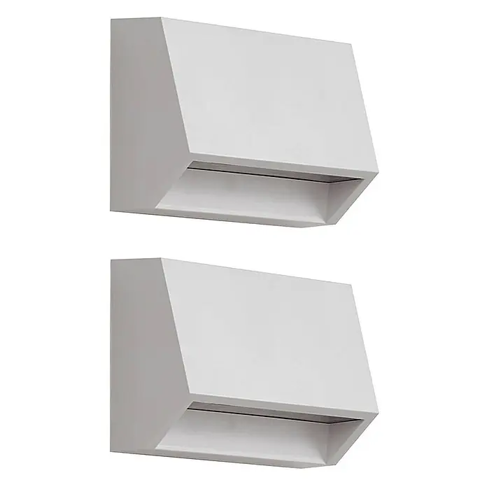 Lindby LED Wandleuchte aussen in weiß, Aussenlampe Wand -  - Zwei weiße Wandleuchten mit schrägen Öffnungen für indirekte Auf- und Abwärtsbeleuchtung.