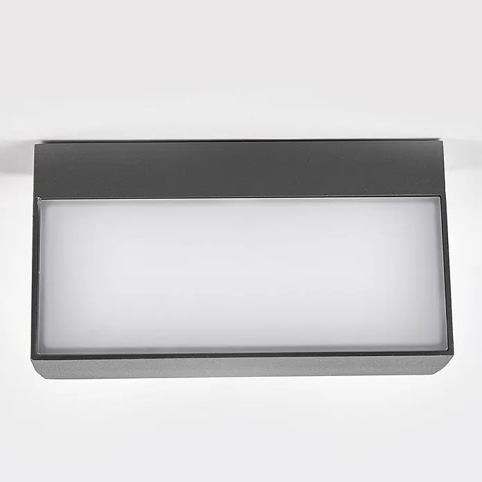 Lucande LED Wandleuchte aussen in weiß, dunkelgrau, Aussenlampe Wand -  - Rechteckige anthrazitfarbene LED-Außenwandleuchte mit mattierter weißer Diffusorplatte.