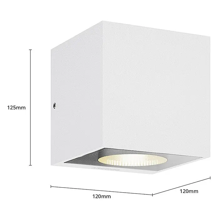 Arcchio LED Wandleuchte aussen in weiß, Aussenlampe Wand -  - Weiße, würfelförmige LED-Außenwandleuchte, 125x120x120mm, mit Lichtaustritt nach unten.