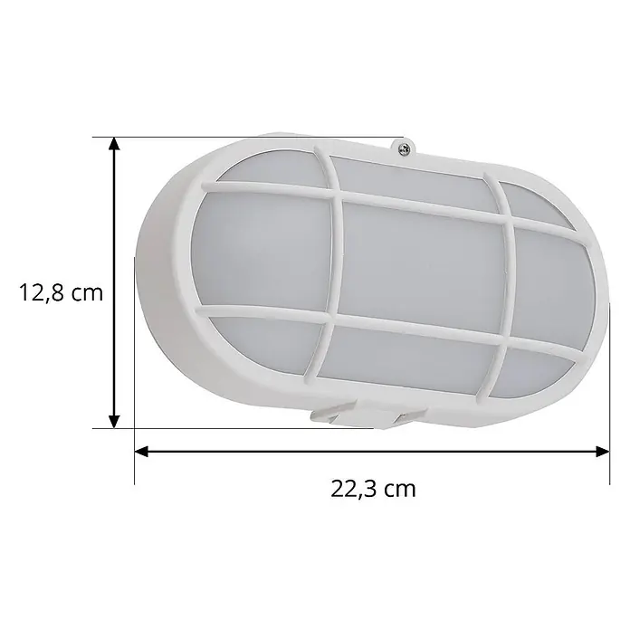 Lindby LED Wandleuchte aussen in weiß, Aussenlampe Wand -  - Weiße ovale Außenleuchte mit Gitterdiffusor.