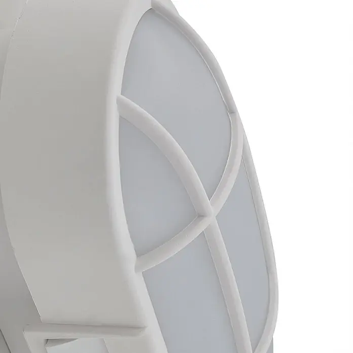 Lindby LED Wandleuchte aussen in weiß, Aussenlampe Wand -  - Weiße Leuchte mit leicht strukturierter Verkleidung. Der lichtdurchlässige Diffusor ist mit einem weißen Schutzgitter bedeckt.