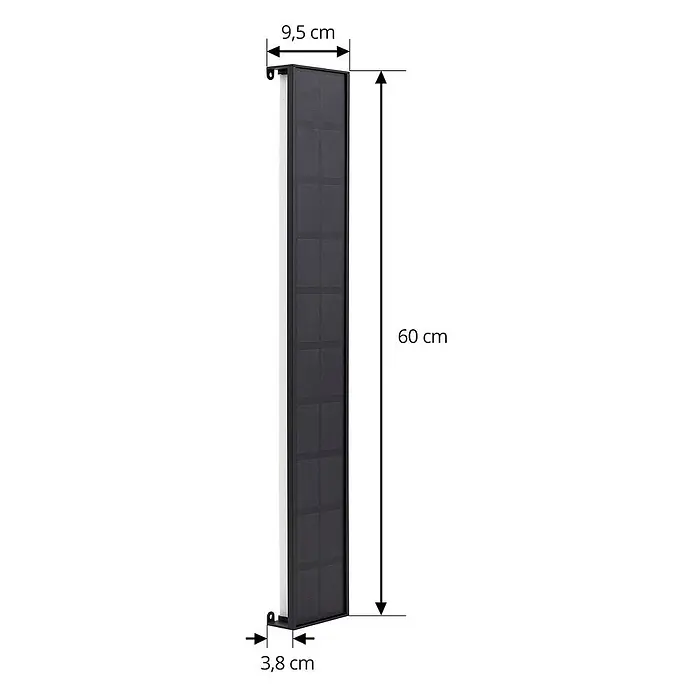 Lindby LED Solar Wandleuchte aussen in schwarz, weiß, dimmbar Aussenlampe -  - Rechteckige schwarze Solar-LED-Wandleuchte, 60x9,5x3,8 cm, mit Solarpanel und weißem Lichtstreifen.