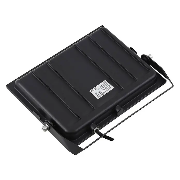 PRIOS LED Wandleuchte innen in schwarz, Wandstrahler -  - Schwarzer LED-Flutlichtstrahler, Rückansicht, mit geripptem Gehäuse und Metallmontagehalterung.