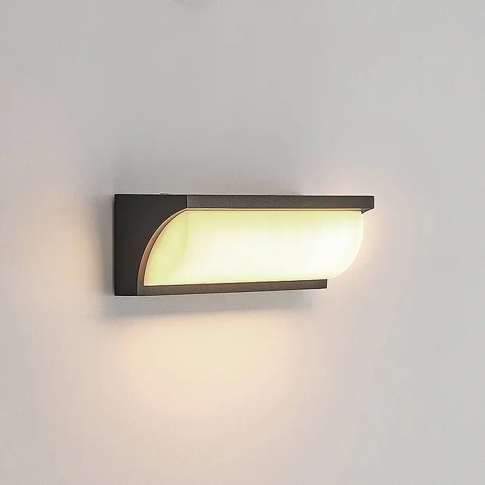 Lucande LED Wandleuchte aussen in anthrazit, weiß satiniert, Aussenlampe -  - Dunkle Metall-Wandlampe mit gewölbtem, transluzentem Diffusor strahlt warmes Licht aus.