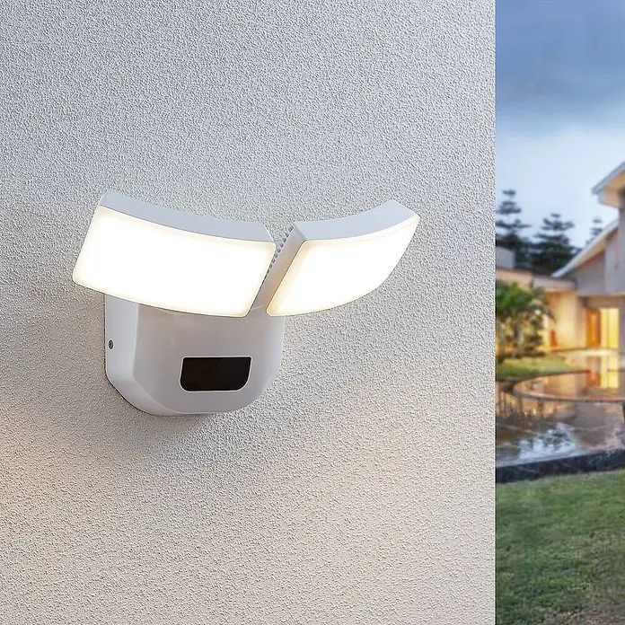 Lindby Außenwandleuchte Nikias - weiß / opal, weiß / opal, IP54