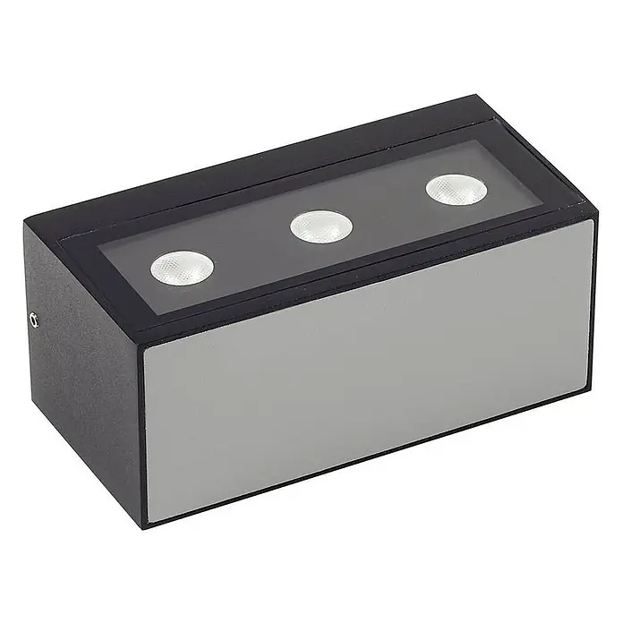 Lucande Außenwandleuchte Selim - schwarz, IP65 - Rechteckige Wandleuchte in Schwarz-Grau mit drei integrierten LED-Strahlern.