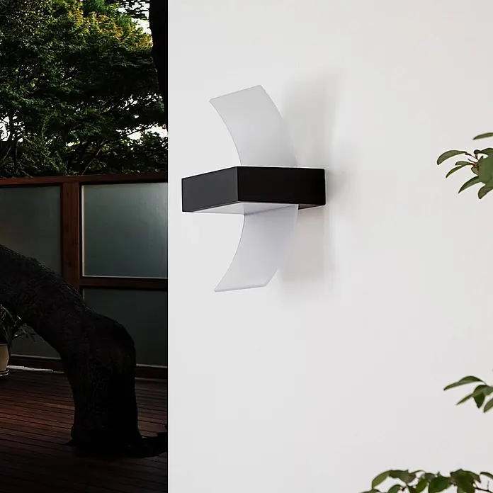 Lucande LED Wandleuchte aussen in graphit, weiß, Aussenlampe Wand -  - Schwarze Wandleuchte mit lichtdurchlässigen weißen Diffusoren, die nach oben und unten leuchtet.