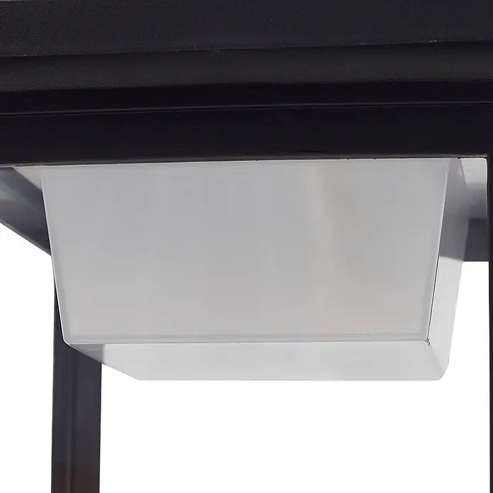 Lindby LED Solar Wandleuchte aussen in schwarz, mit Bewegungsmelder, -  - Ein durchscheinender weißer Kunststoffbehälter oder eine Schublade, von unten in einen schwarzen Rahmen eingesetzt.