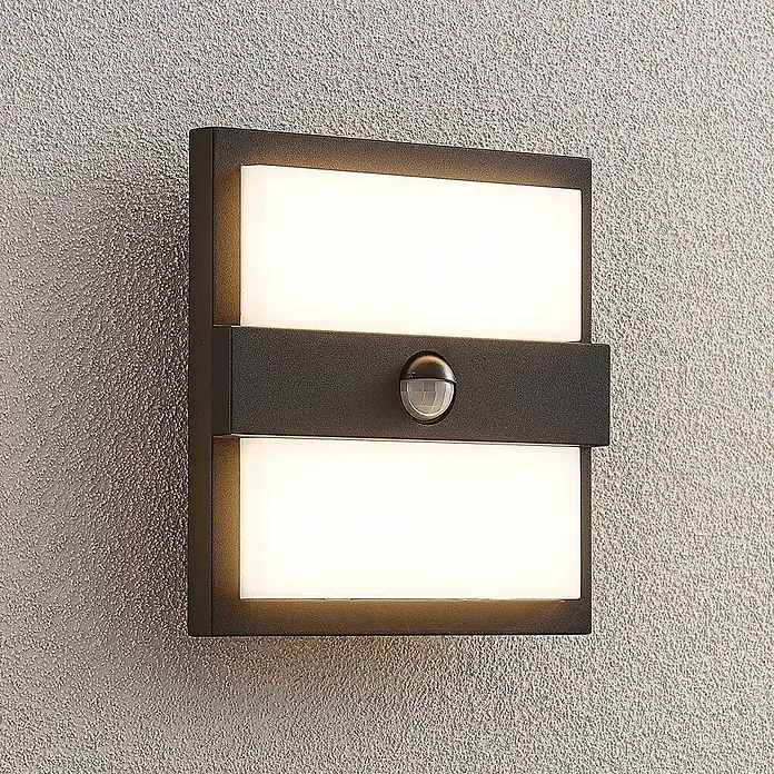 Lucande LED Wandleuchte aussen in anthrazit, weiß, mit Bewegungsmelder, -  - Anthrazitfarbene LED-Außenwandleuchte mit integriertem Bewegungsmelder.