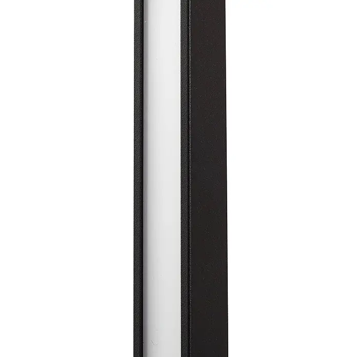 Lindby Außenwandleuchte Neano - schwarz, IP54 - Schwarzes Metallprofil mit integriertem weißen LED-Streifen für moderne Beleuchtung.