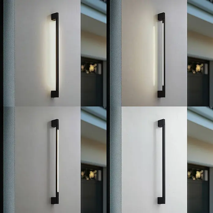 Lindby LED Wandleuchte aussen in schwarz, Aussenlampe Wand -  - Lange schwarze rechteckige Außenwandleuchte mit einstellbarer Lichttemperatur und Beleuchtungsrichtung.