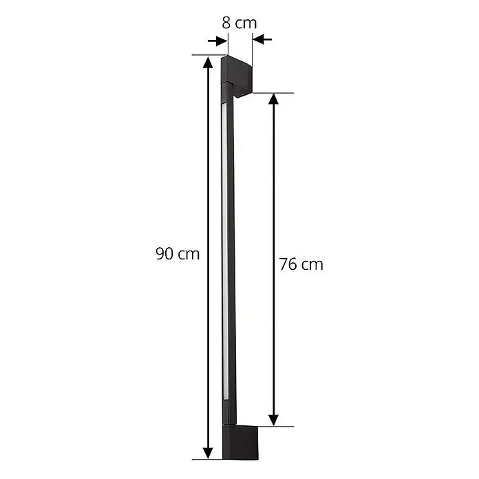Lindby LED Wandleuchte aussen in schwarz, Aussenlampe Wand -  - Hohe schwarze Außenleuchte mit linearem LED-Lichtstreifen, abgebildet mit Höhen- und Breitenmaßen.