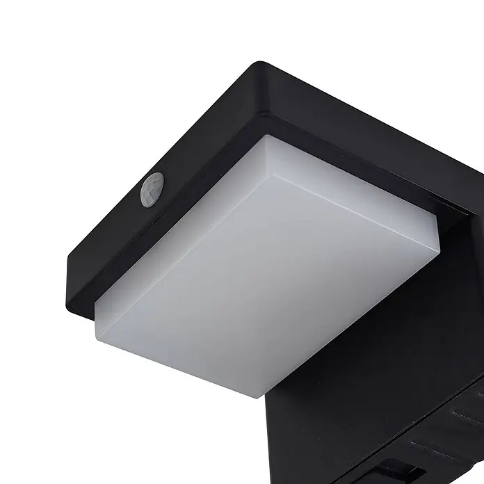 Lindby LED Solar Wandleuchte aussen in schwarz, weiß, mit Bewegungsmelder, -  - Schwarze Außenleuchte mit mattem Diffusor und integriertem Bewegungssensor.