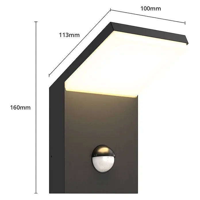 Lucande LED Wandleuchte aussen mit Bewegungsmelder, Wandlampe IP54, 680lm -  - Schwarze LED-Außenwandleuchte mit Bewegungsmelder, 160mm hoch.